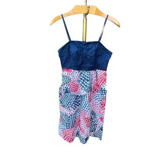 Odille Blue and Red Cotton Polka Dot Patterned Dress